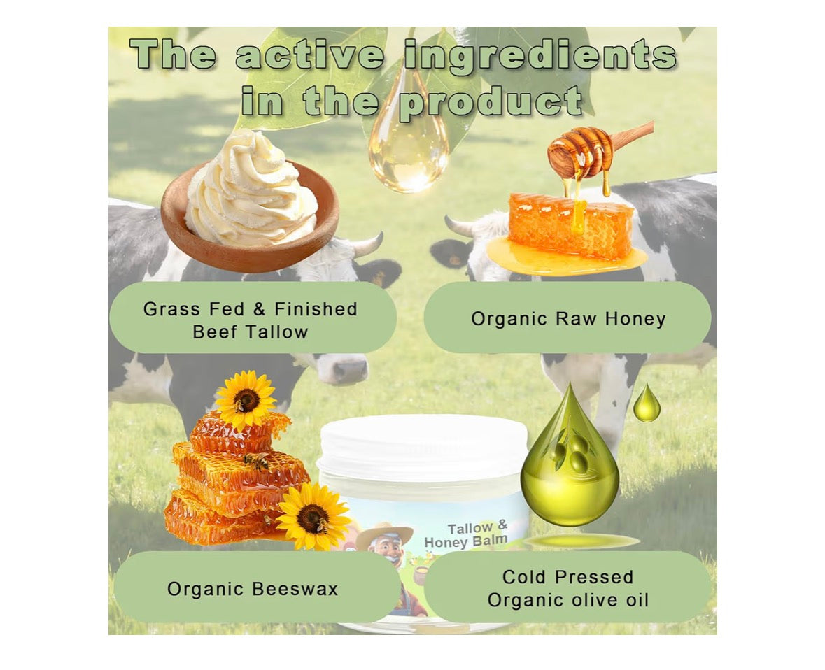 Yabacado Tallow & Honey Balm - All-Natural Facial Moisturizer, Waterproof