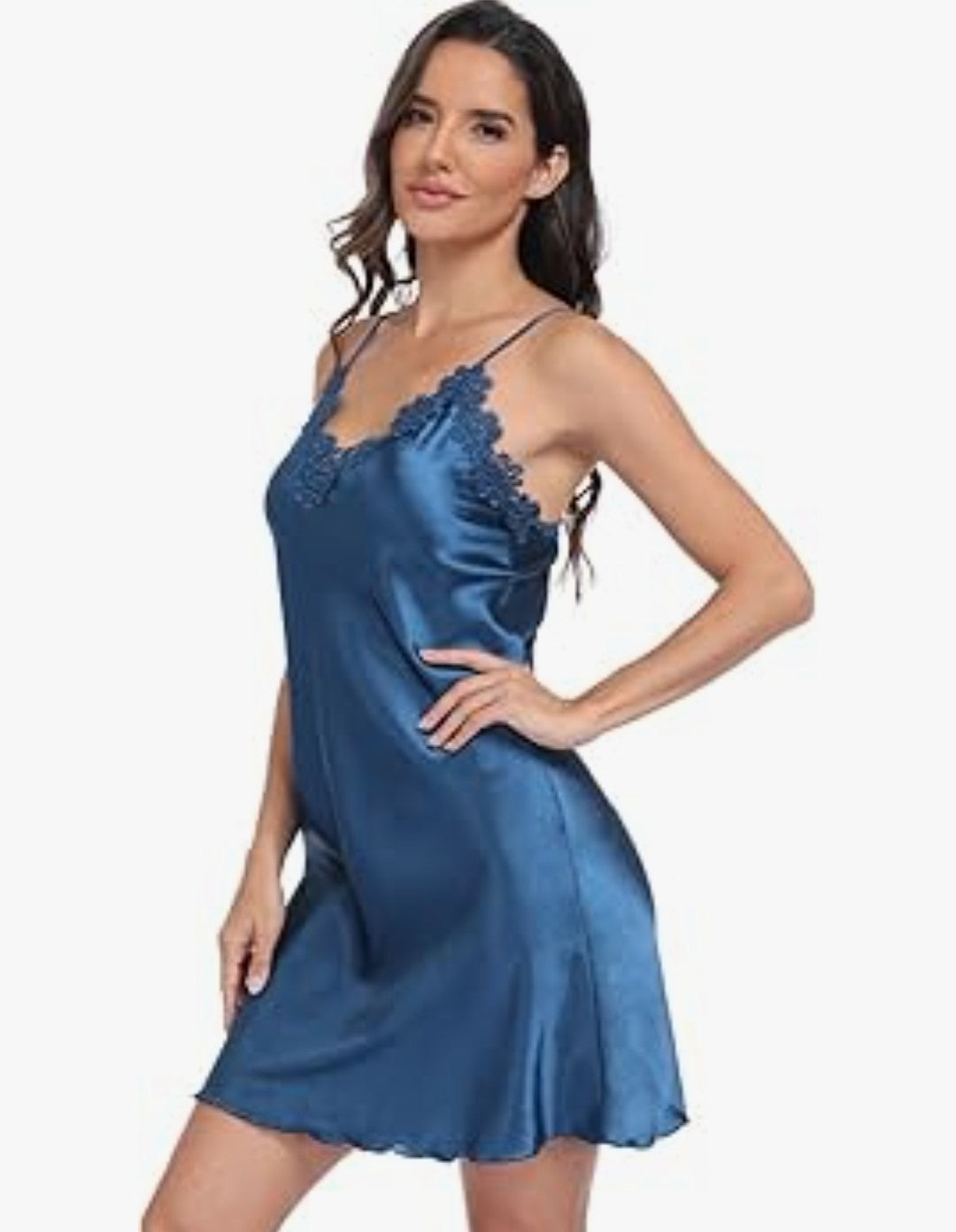 Bestwedding Silk & Satin Lingerie Nightgown Blue