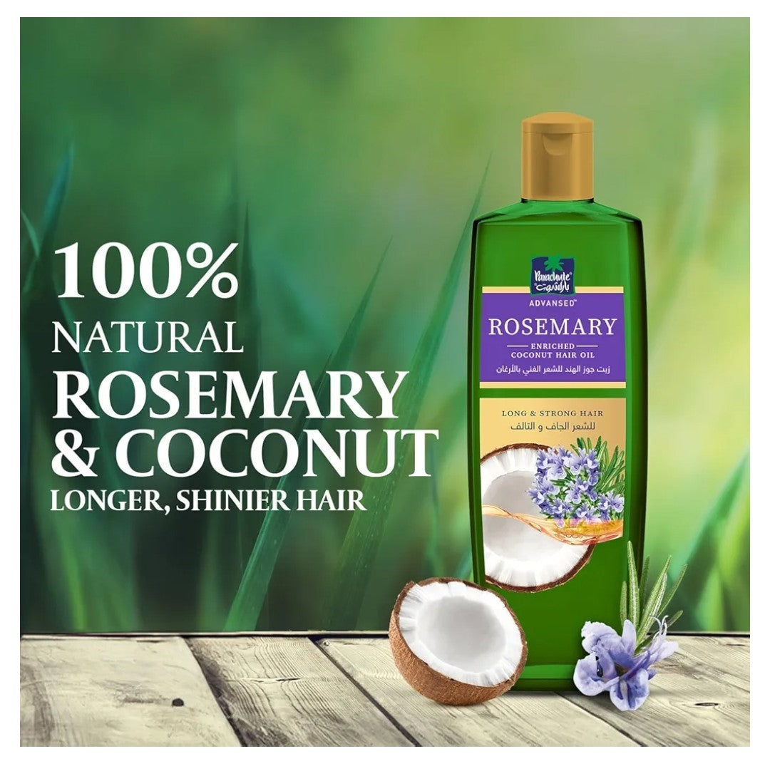 Parachute Advansed Rosemary Hair Oil with Coconut| For 2x Longer & Thicker Hair| Reduces Hairfall & Strengthens Hair| All Hair Types|No Parabens & Silicones| 10.1 Fl.oz.