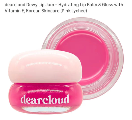 dearcloud Dewy Lip Jam – Hydrating Lip Balm & Gloss with Vitamin E, Korean Skincare (Pink Lychee)