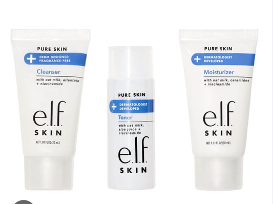 e.l.f. Skin Pure Skin Back to Basics Mini Kit, Clean & Gentle Cleanser, Toner & Moisturizer, Great for Sensitive Skin, TSA-Friendly Sizes