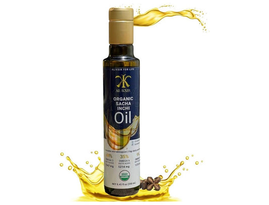 Organic Sacha Inchi Oil, Amazonian seed – Extra Virgin, 100% Natural, High Omega 3 (7247 mg), Omega 6 (5214 mg), Omega 9 (1370 mg), Cold Pressed with Vitamin E - antidioxidants that help you hair, nails and skin.