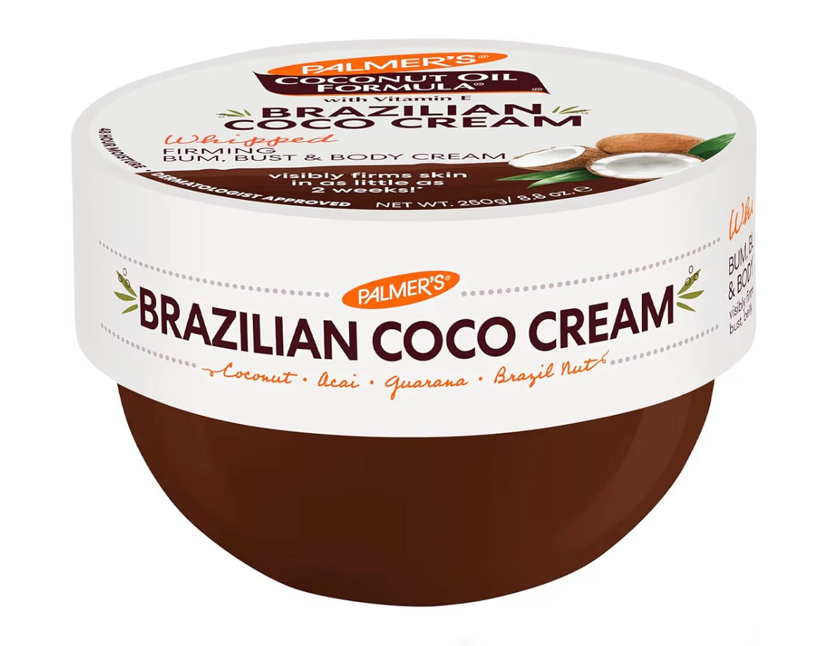 Palmer's Coconut Oil Formula Brazilian Coco Cream with Vitamin E, 8.8 Fl Oz, Whipped Bum, Bust & Body Cream, Helps with Skin Tightening & Firming