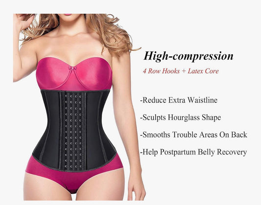 YIANNA Waist Trainer for Women Latex Underbust Waist Corsets Cincher Hourglass Body Shaper 4 Hooks