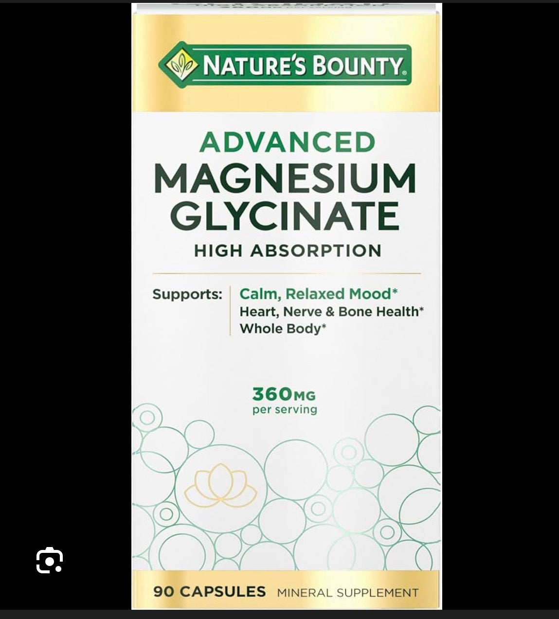 Nature's Bounty Calm Magnesium Glycinate Supplement - High Absorption Magnesium for Relaxed Mood, Heart & Bone Health, 90 Capsules