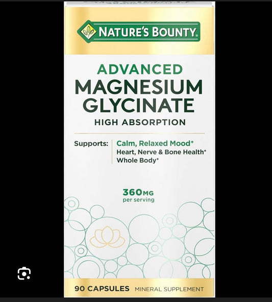 Nature's Bounty Calm Magnesium Glycinate Supplement - High Absorption Magnesium for Relaxed Mood, Heart & Bone Health, 90 Capsules