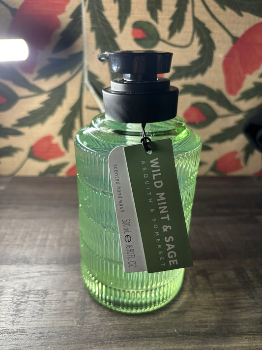 Asquith & Somerset Wild Mint & Sage Scented Hand Wash in Art Deco Glass Decanter 16.9oz