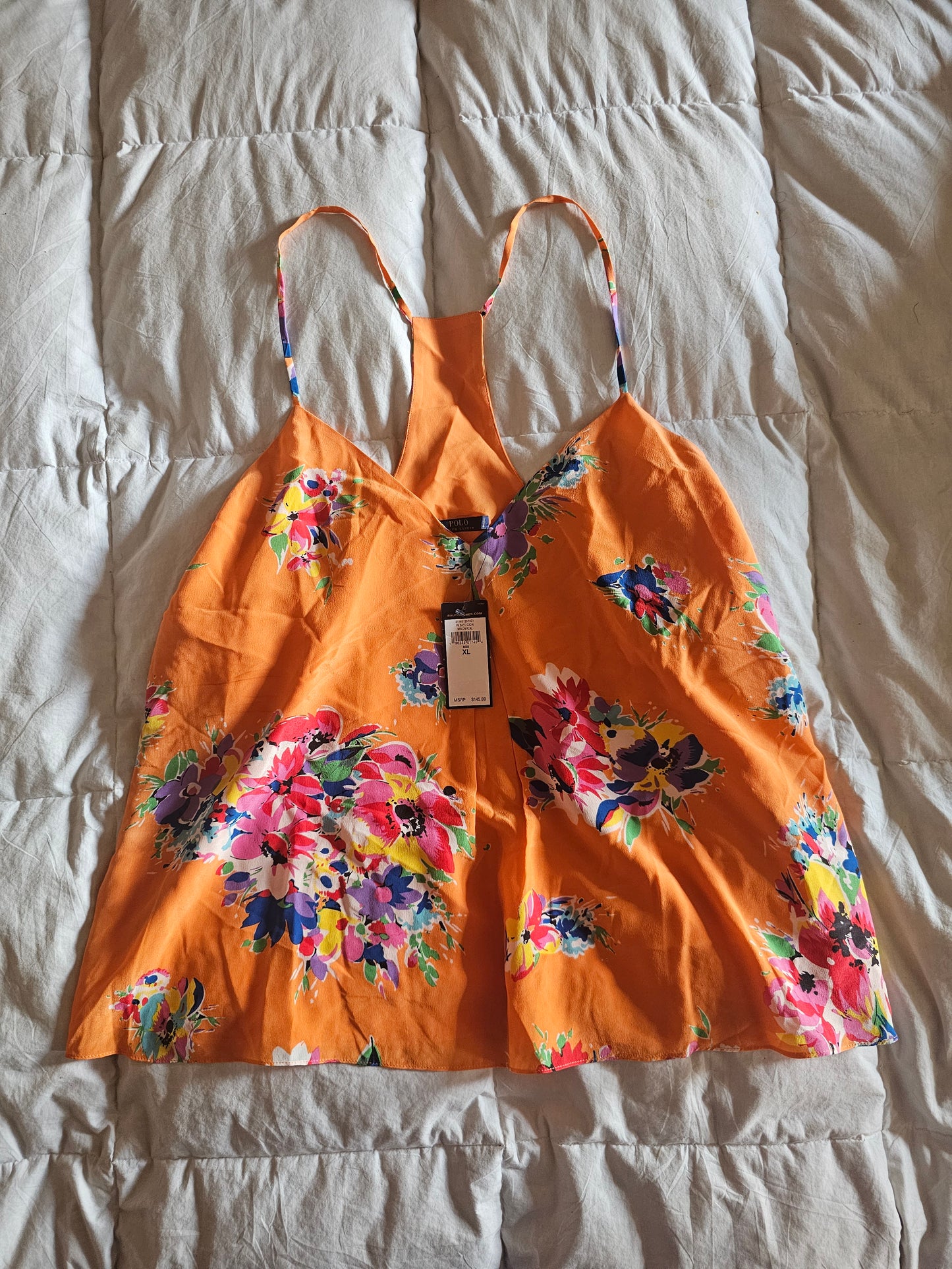 POLO RALPH LAUREN MELON FLORAL SILK TANK SIZE XL