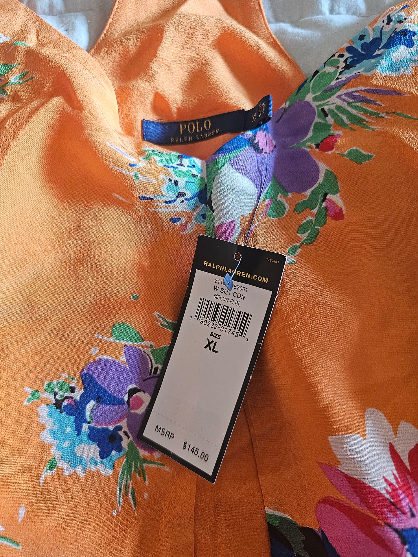 POLO RALPH LAUREN MELON FLORAL SILK TANK SIZE XL
