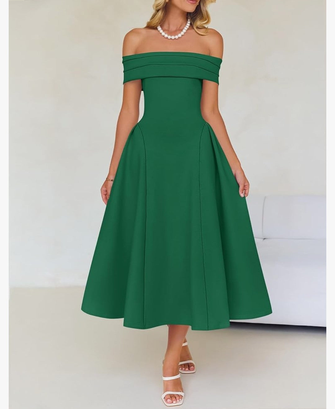 ZESICA Summer Cocktail Dresses for Women's Elegant Off Shoulder Short Sleeve Swing A Line Wedding Evening Party Midi Dress