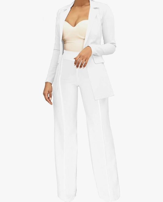 PINSV Women's High Waisted Pure White  Stretchy Straight Leg Pull On Dress Pants Casual Work Pants