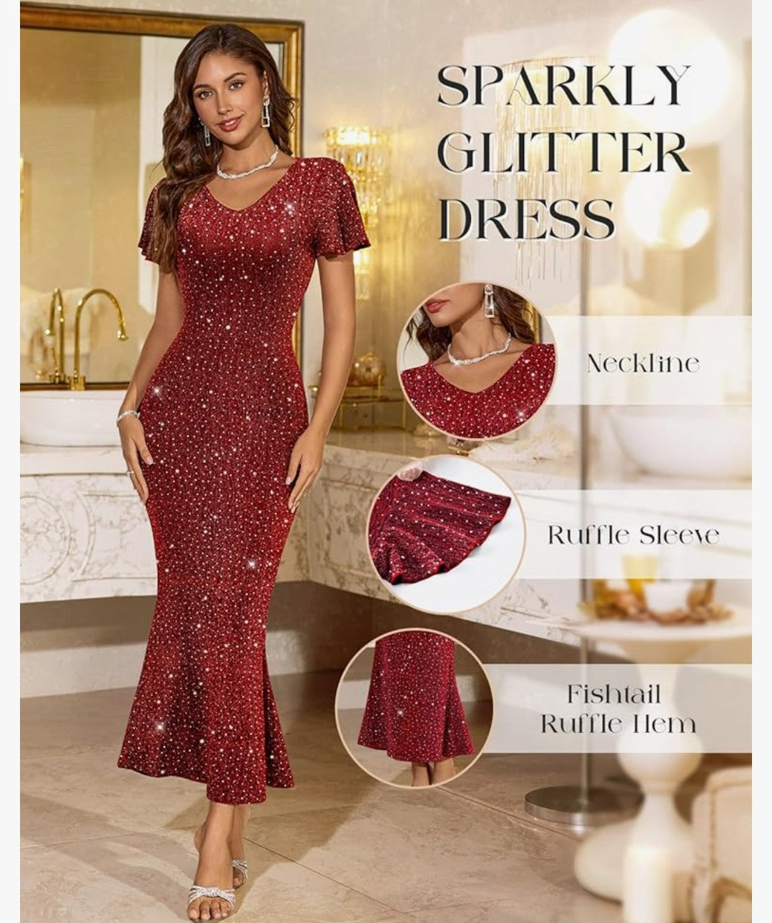Dress Tells Glitter Flutter Sleeve Fishtail Maxi Dress